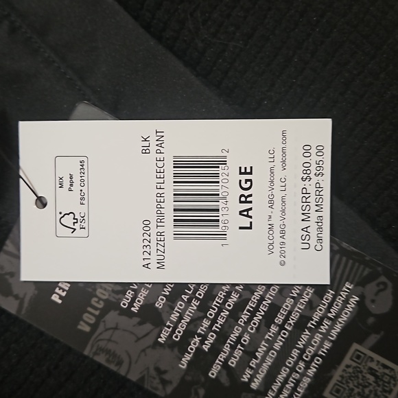 NWT Men's Volcom "MuzzerTripper Fleece Pant" Black in Various Sizes - Picture 4 of 8